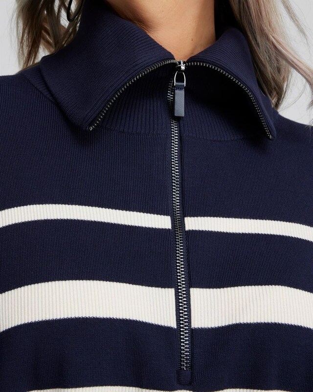 Stripe Zip Collar Sweater Poncho - image 4